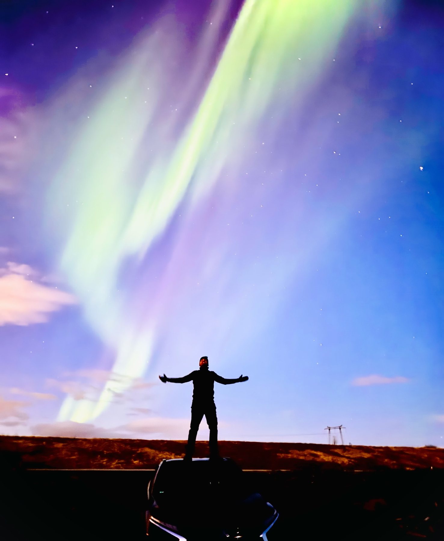 Abhishek beneath the northern lights